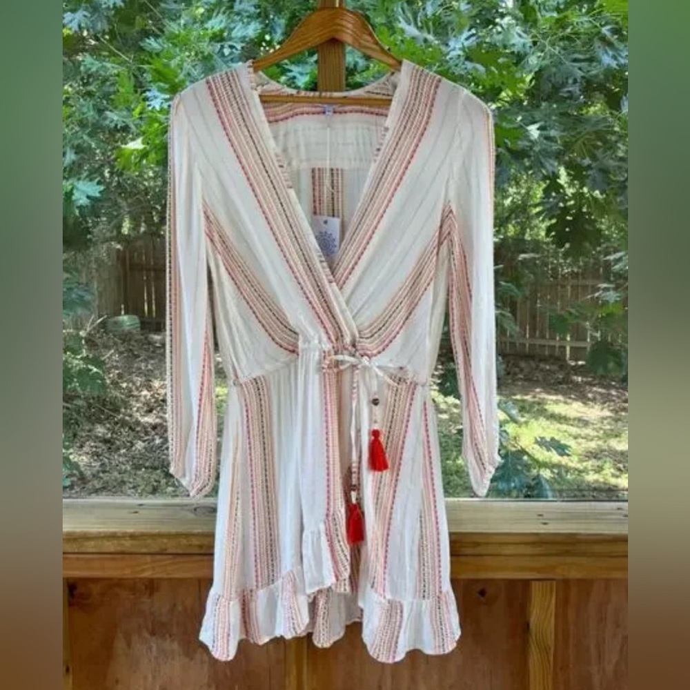 Blue Island White and Orange Swim Coverup with Romantic Silhouette Size Large - Picture 12 of 12
